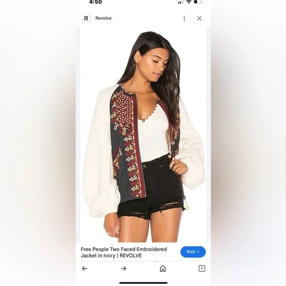 Free People Two Faced Embroidered Jacket in Ivory SZ L - Picture 4 of 14